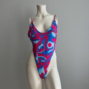 One Piece Bikini Women's Size Large Blue Red Summer‎ Beach Wear Swimsuit
